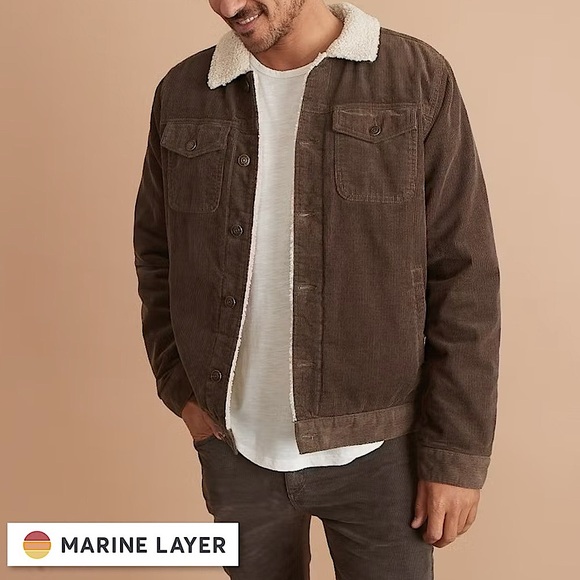MARINE LAYER Boise Cord Sherpa Trucker Jacket in Major Brown Barn Coat Men’s M - Picture 2 of 16